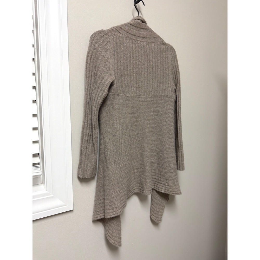 Elena Solano 100% Cashmere Ribbed Cardigan Taupe Brown Open Front Womens M - Picture 6 of 11